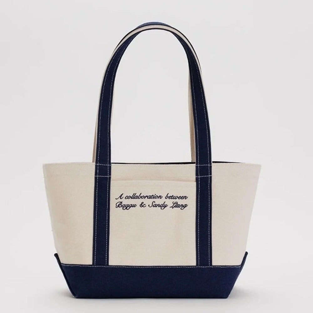 Baggu x Sandy liang navy small tote with lettering